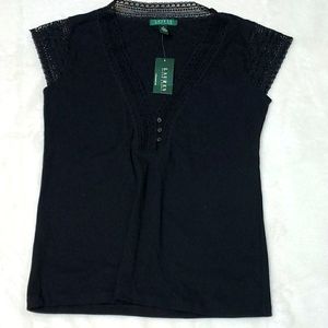 NWT lace trimmed black t-shirt